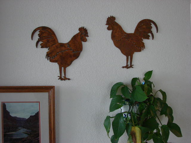 Roosters from Bonnie Pascucci.  Pot from Spain.