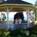 They'll stand here in the gazebo with Puget Sound in the background.
