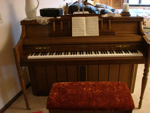 The piano was bought in Billings.  Most of the music is from my childhood or older.  Some of the really old was bought at a gara