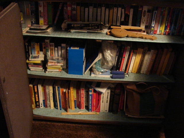 Mostly Spanish DVDs and books.