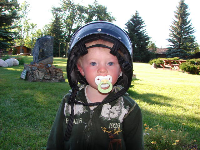 Matteo knows exactly what to do with the helmet I had taken out of my car.