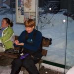 We probably had to wait 20 minutes for the bus.  Linda was so excited about skiing!