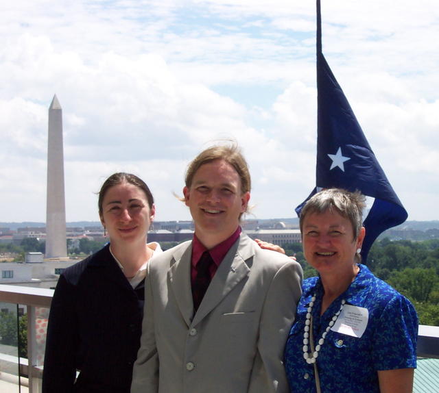 Chris, Carrie and me in the State Department with the Washington Monument in the background.