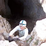 Linda split off with a small group to explore a cave.