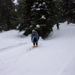 We decided to ski at the groomed area.  Here's Jackie speeding down a hill.