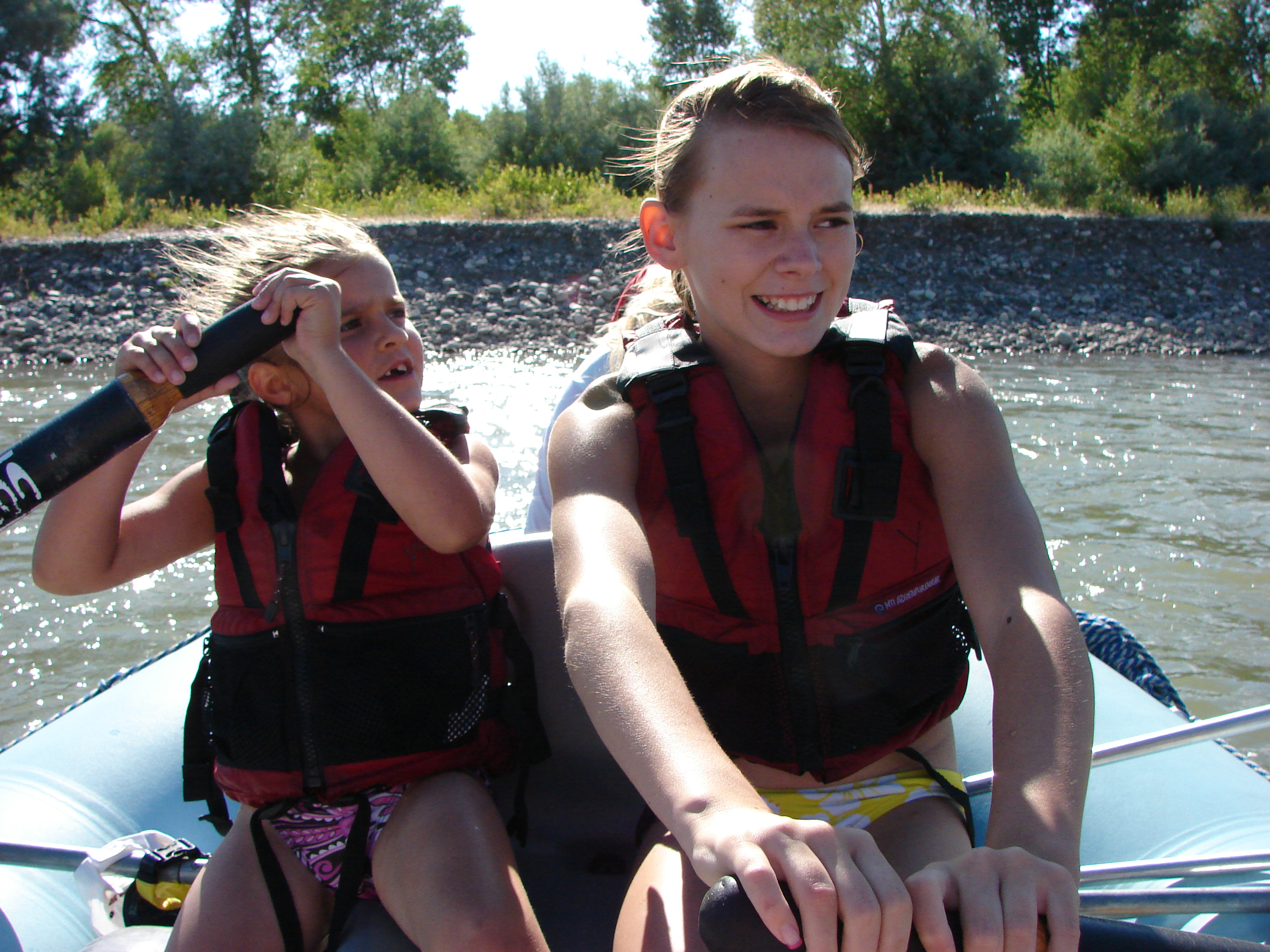 Easton thinks it looks like fun, so they row together.