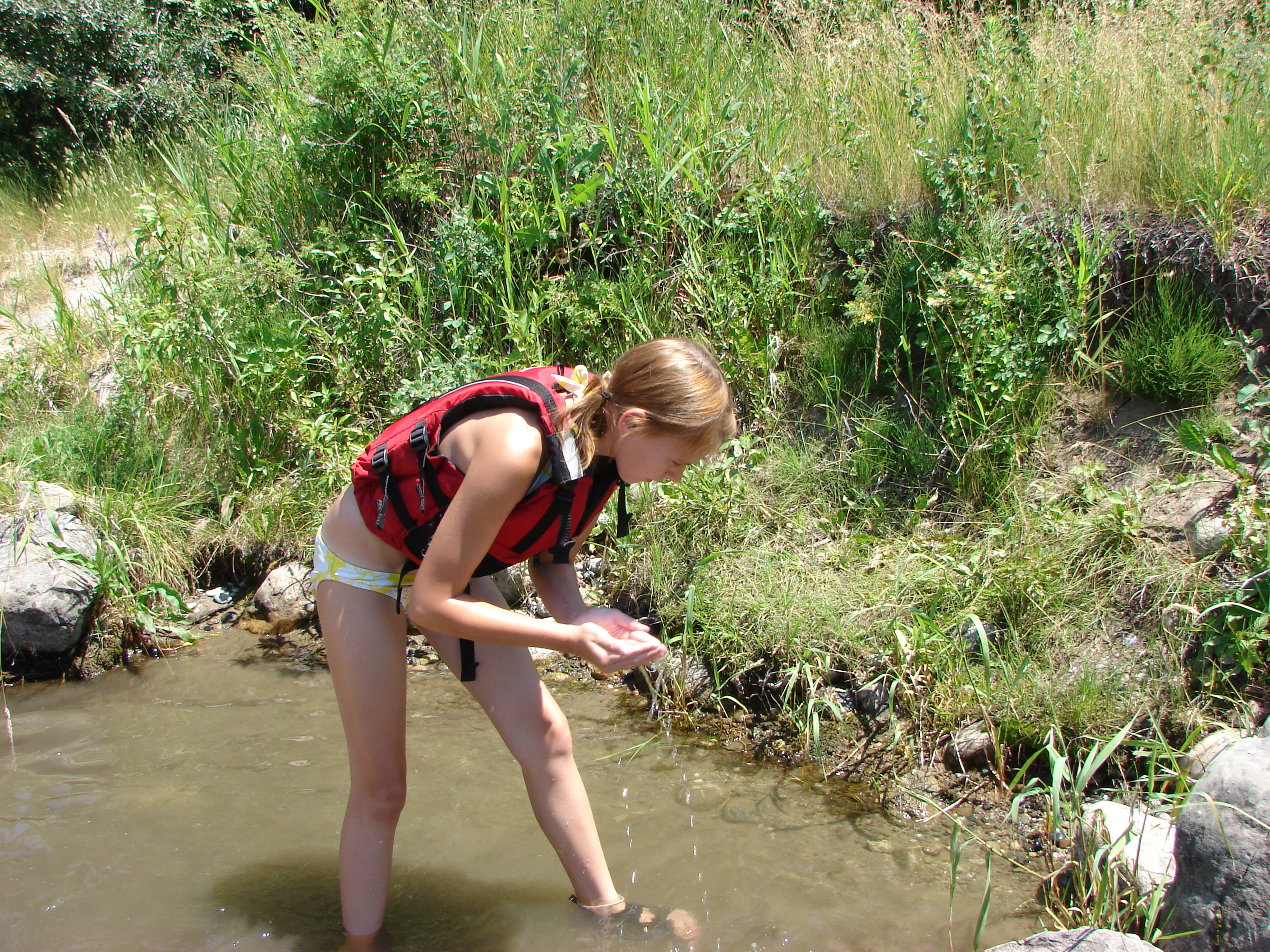 Easton checks to see if she has a minnow.