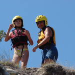 Judy and Easton look down from the top.