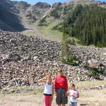 Linda W is showing the girls where she skis.