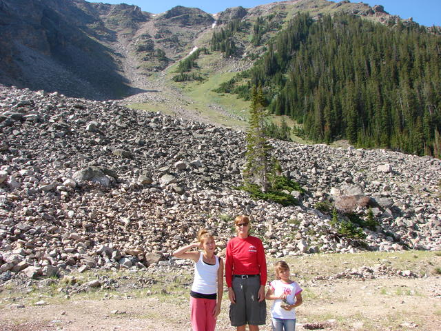 Linda W is showing the girls where she skis.