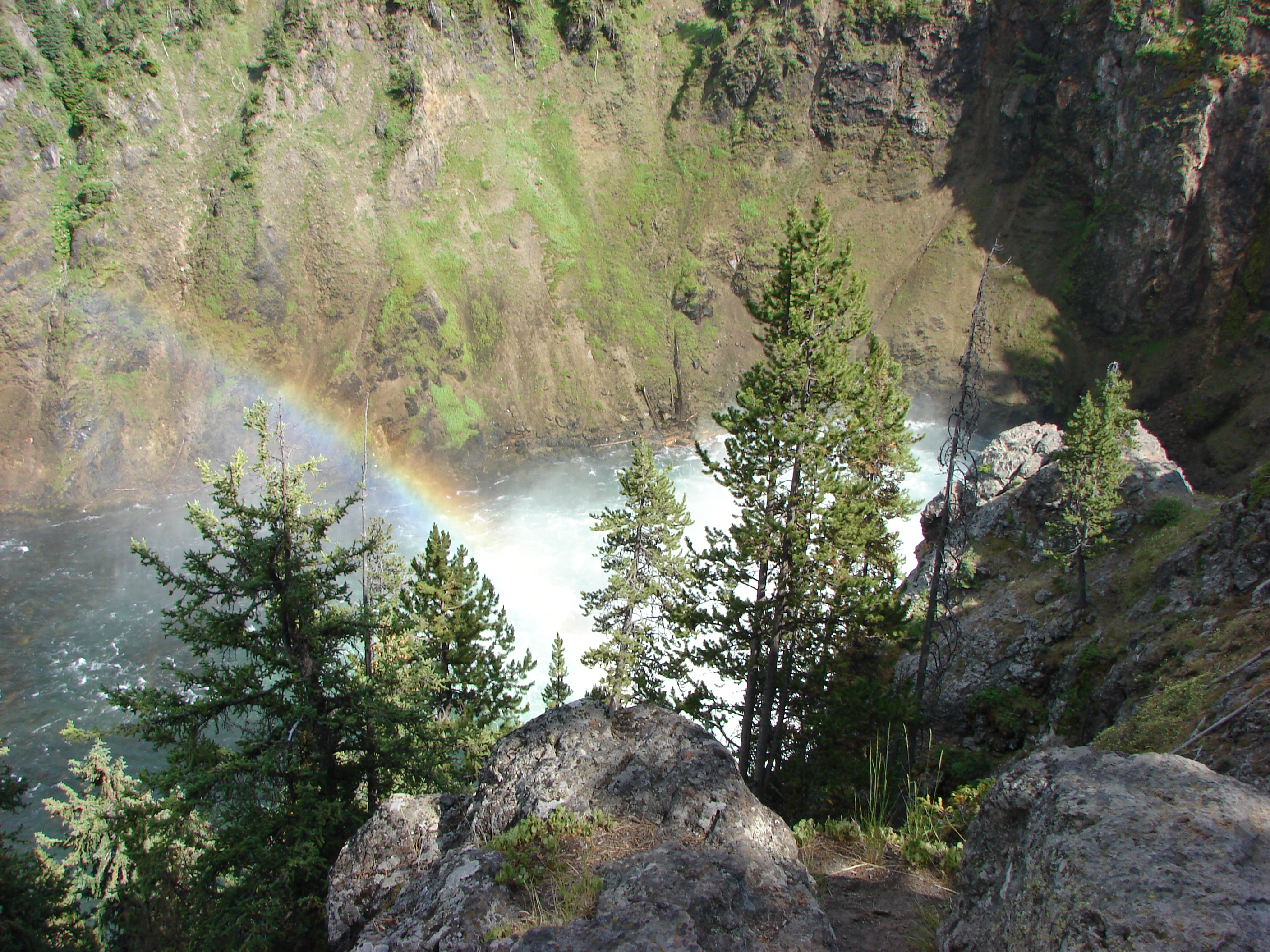 The falls had a rainbow.