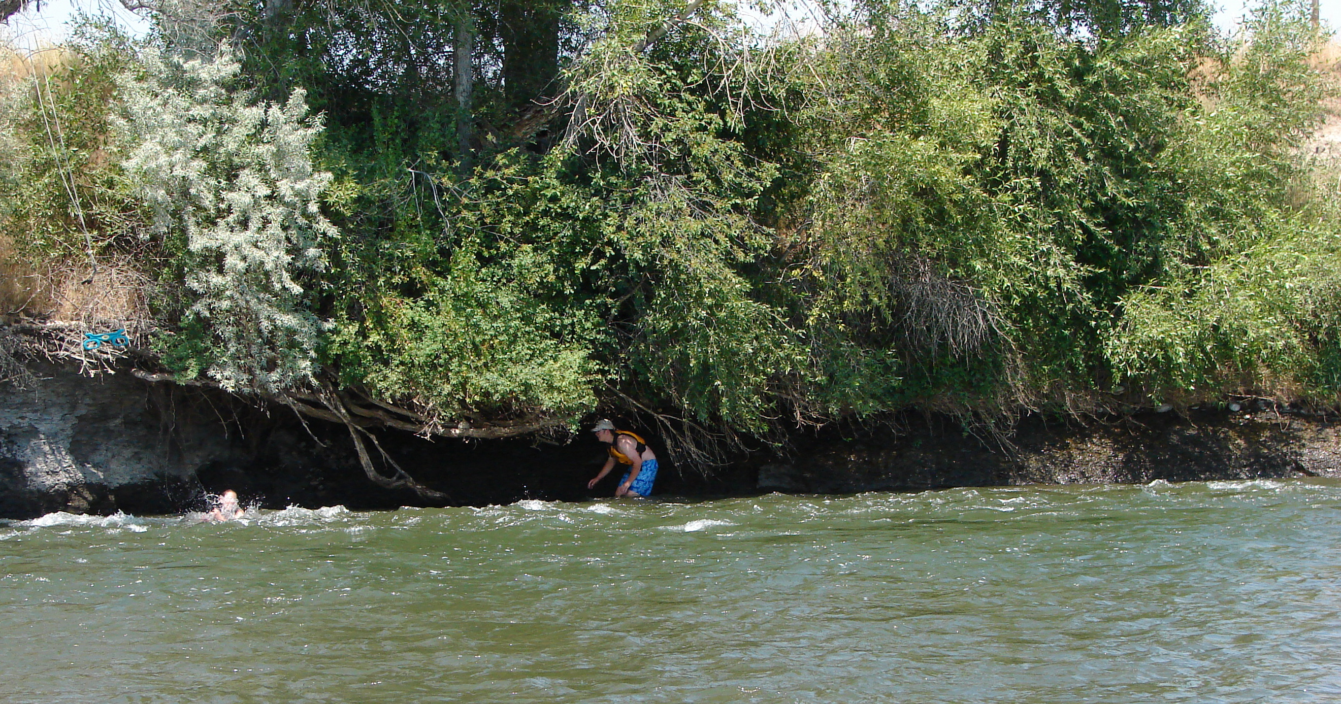 All of them walked upstream of the rope swing.