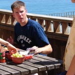 On wedding day, James helped us prepare a crab feast, in Seattle style.