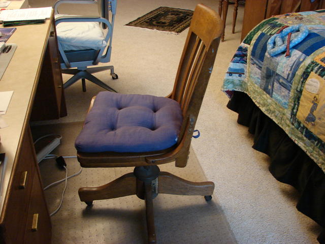 An old chair that my dad used to use.  I think he got it at the Army-Navy Surplus store.