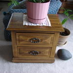 Table bought in Michigan at model apartment.  Doily made my Eufrosina in Mexico.  Lindsay might want it.