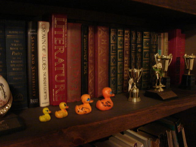 Little ducks from Chris and Lindsay.  I got the little trophy in 7th grade for being a good sport in gym class.