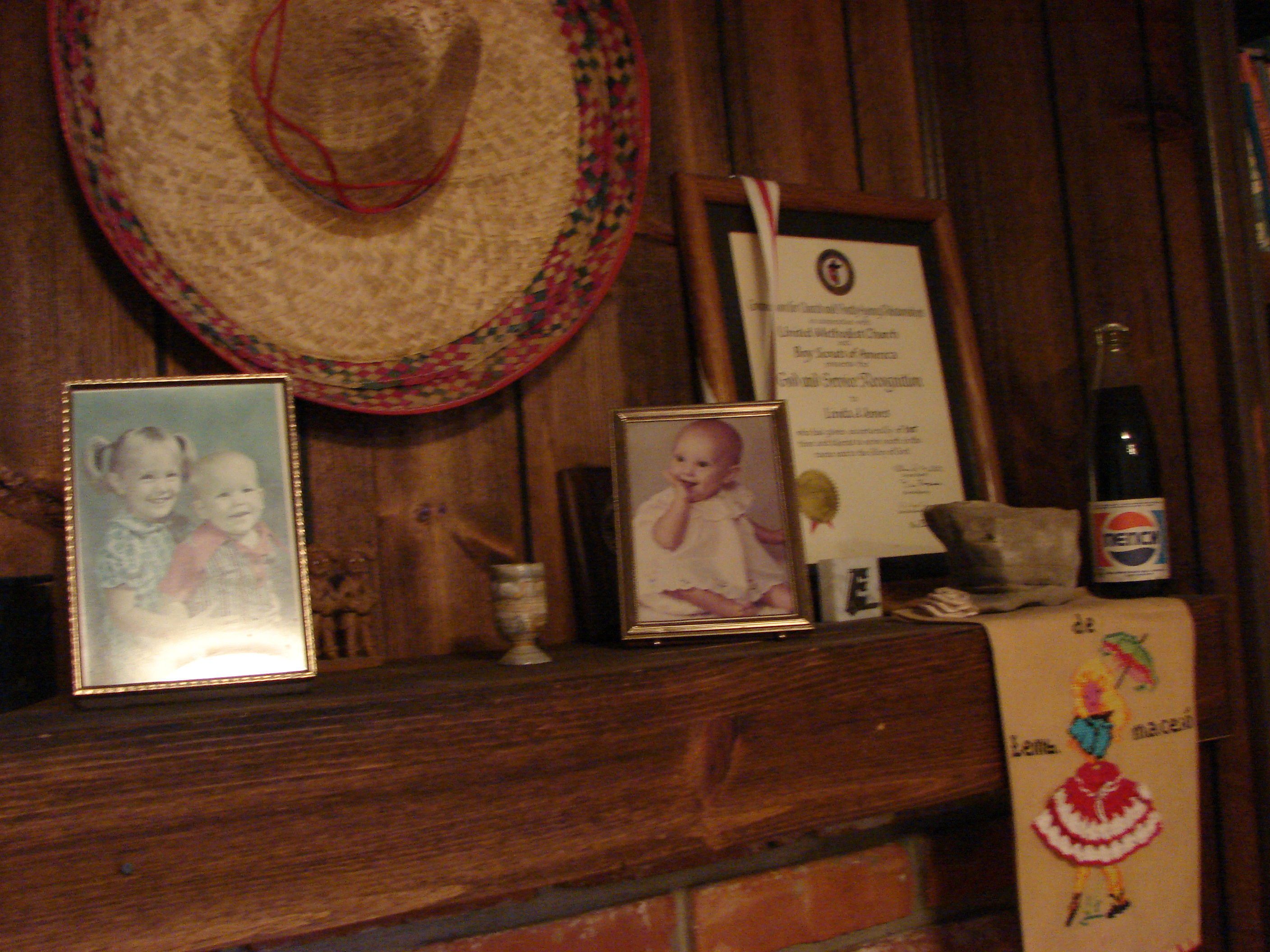 Pepsi bottle from Russia, hanging from Brazil, little cup from Mexico.  I don't know where the hat came from.