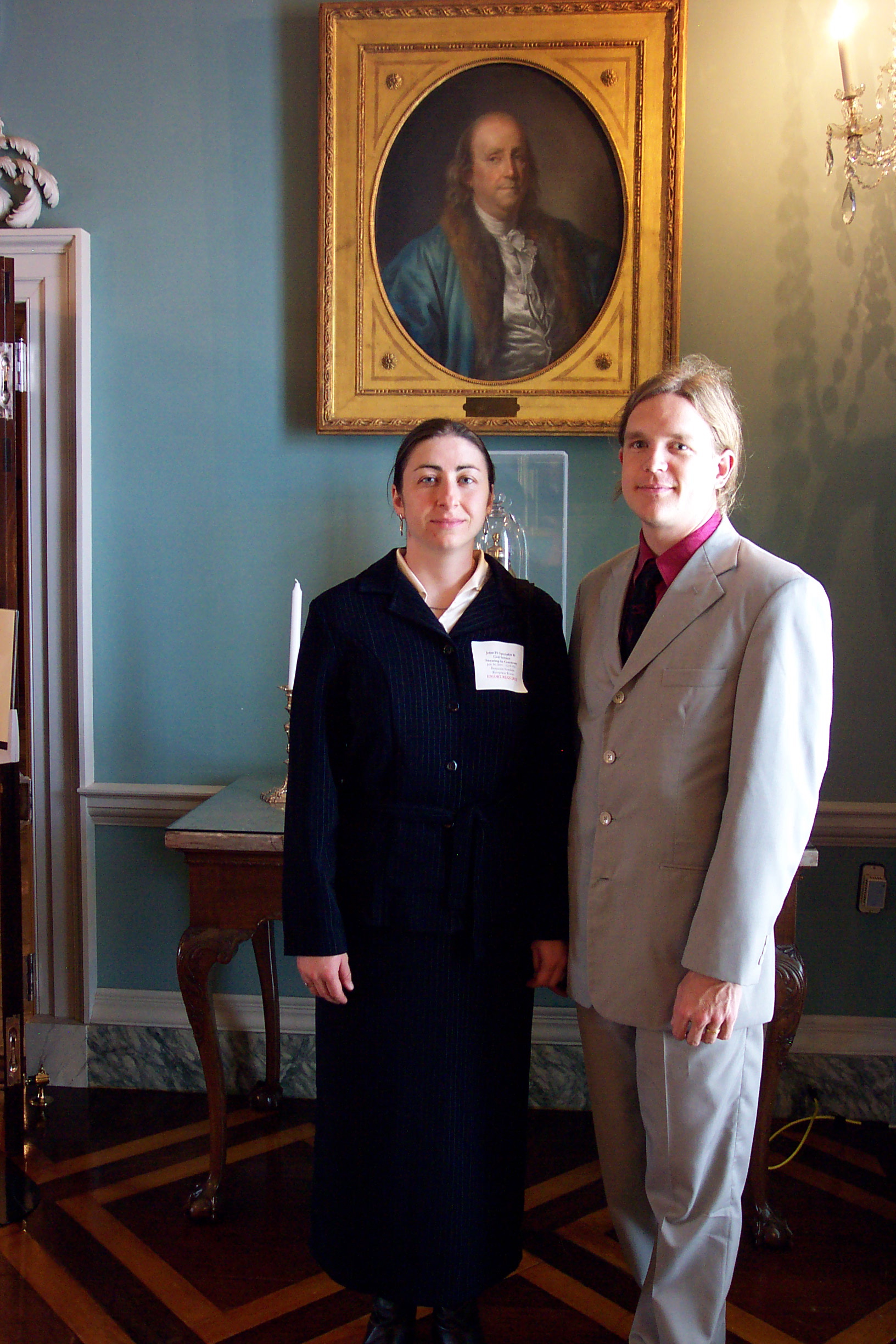 Chris and Carrie in the State Department the day Chris got sworn into the Foreign Service.