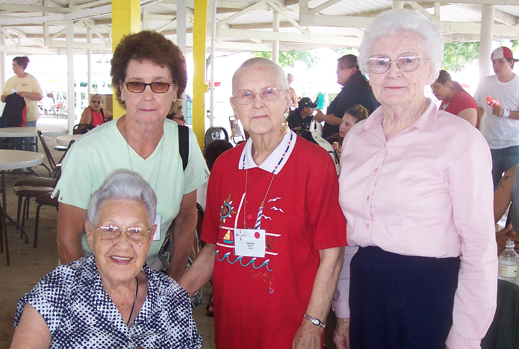 At the Potawatomi Gathering, my Aunts Jimmy and Maxine and my cousin Fern met a distant relative.