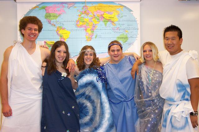 The seniors dress up in togas on Spirit Day.