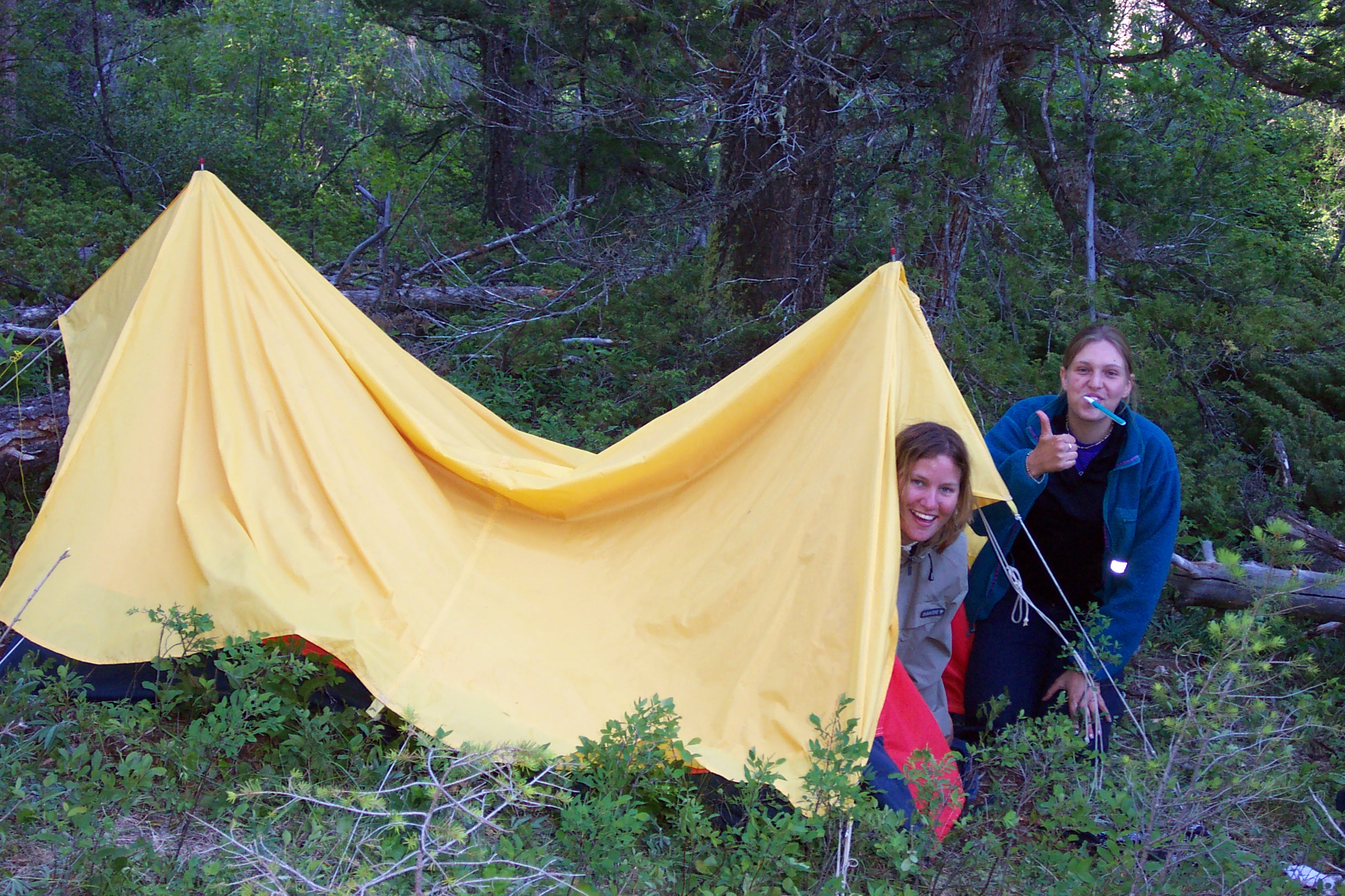 Loraine and Sara were proud of their skill in setting up their tent.