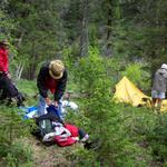 At least when it was time to pack up to go, the girls already had their tent mostly down.  We're getting ready for the strenuous