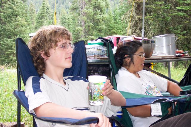 Jackie and Ben rest during meal preparation.