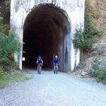 Linda W and Patrick leave a tunnel on our way back down.