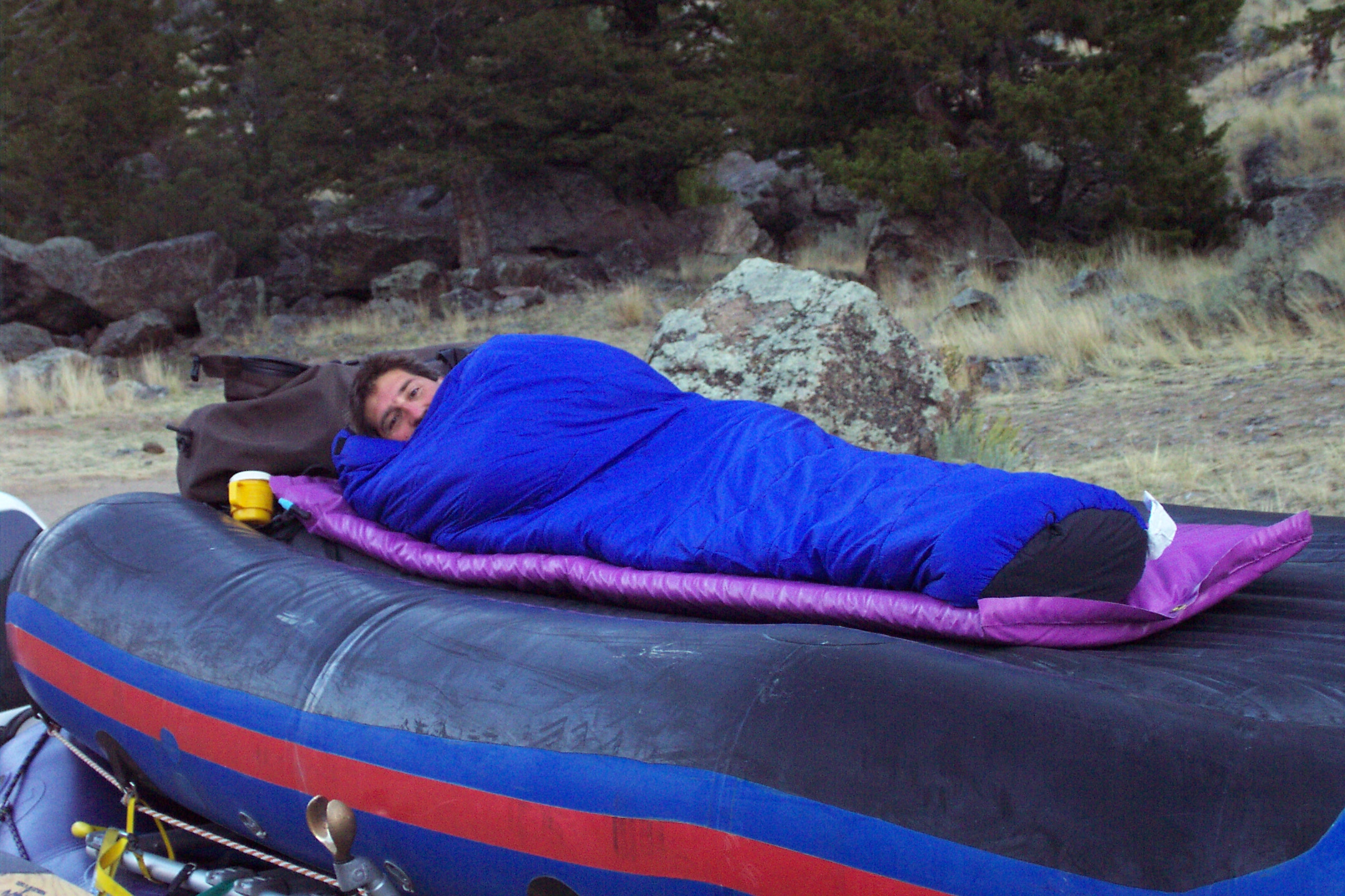 Jim found a great spot to put his sleeping bag.  Can you guess?