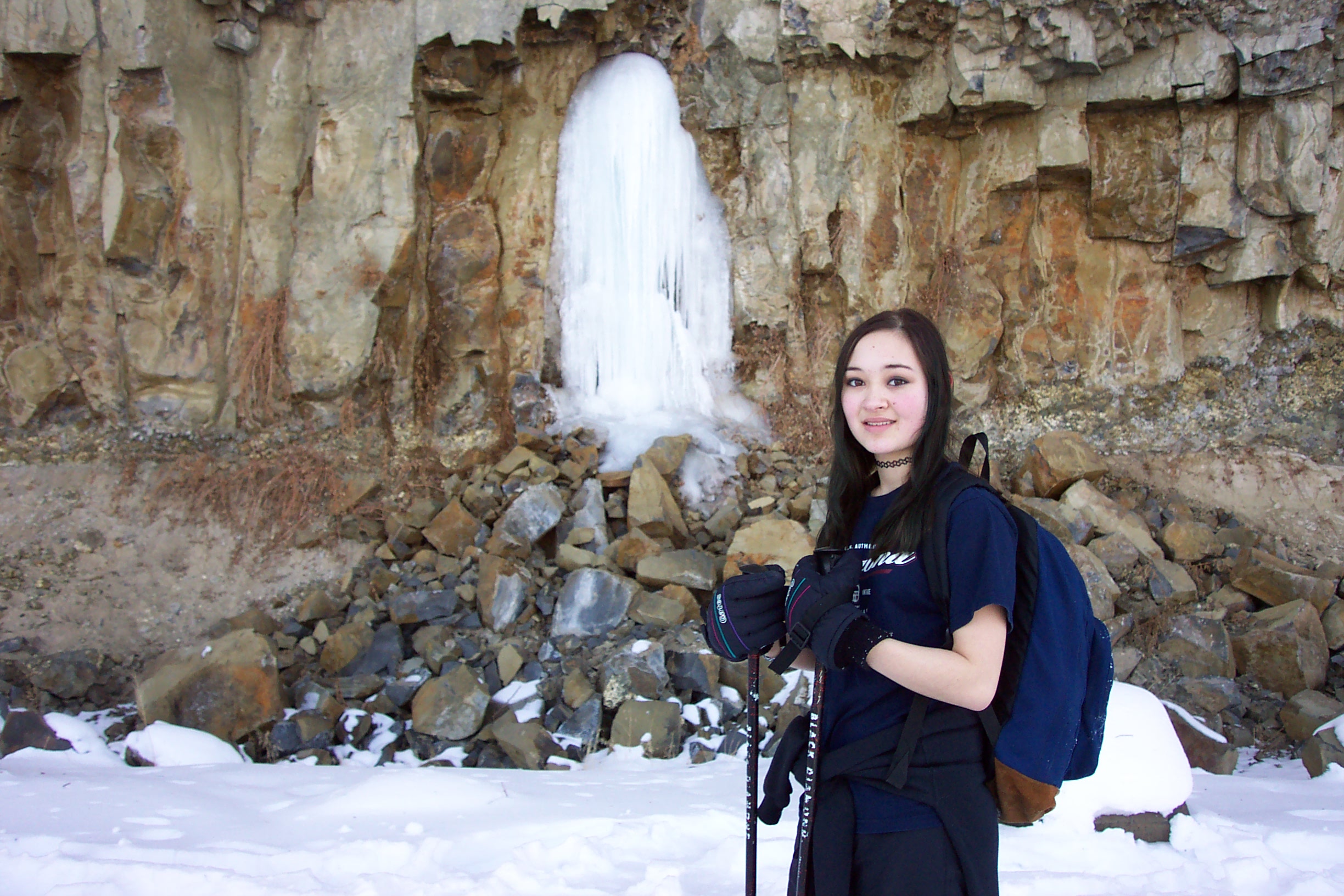 Mal poses by the waterfall on the way back.