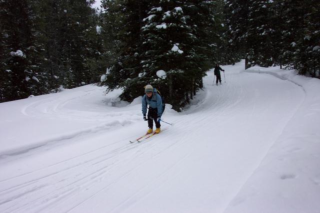 We decided to ski at the groomed area.  Here's Jackie speeding down a hill.