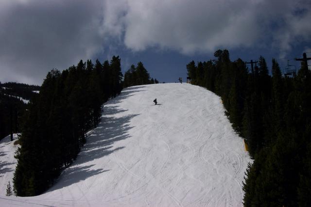 It's so steep, but the snow is nice and soft.